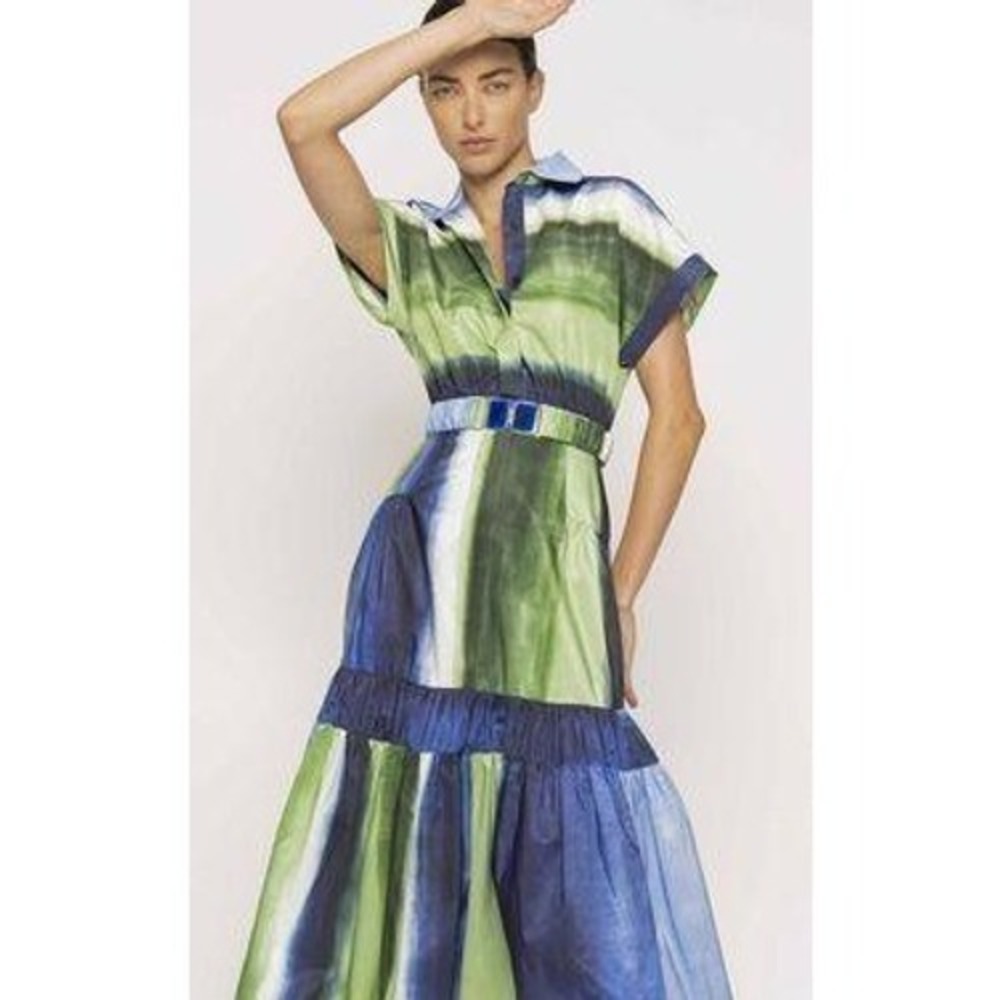 Silvia Tcherassi Maxi Dress Women Small Green Blue Abstract Stripe Resort Luxury